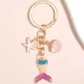 Porte-clés queue de sirène avec pendentifs étoile de mer et coquillage dégradés. - Dégradé Bleu Orange Rose (Style 03)