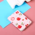 Kompakter Schminkspiegel aus rosa Leder mit süßem Granatapfel- und Pfirsichmuster - 8.4*5.9cm / Kirsche