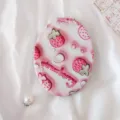 Niedlicher tragbarer ovaler Klappspiegel mit geprägtem Erdbeer-Milch-Design für Mädchen - Erdbeermilch-Stil / Oval