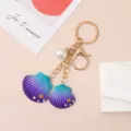 Creative resin shell keychain with pearl and purple gradient seashell charms for bags - Seashell Keychain / Purple