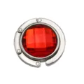 Portable round metal foldable bag hook with a large red faceted crystal gem center. - 4.50cm / Red (Rhinestone Style)