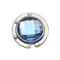 Portable circular folding metal bag hook with light blue crystal inlay for office desk - 4.50cm / Blue (Rhinestone)