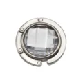 Elegant circular metal purse hook with a large faceted clear crystal in silver finish - 4.50cm / White (Rhinestone)