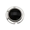 Portable round foldable metal bag hook with a stylish black faceted stone centerpiece - 4.50cm / Black (Rhinestone)