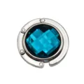 Portable circular foldable metal bag hanger featuring a blue faceted crystal centerpiece - 4.50cm / Navy Blue (Rhinestone Style)