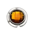 Portable round foldable bag hook with faceted amber crystal center and silver metal frame - 4.50cm / Dark Yellow (Rhinestone Style)