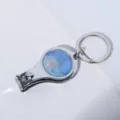 Professionele zilveren metalen nagelknipper sleutelhanger met blauw marmeren decoratie - Ronde Stijl 2