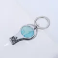 Draagbare zilveren nagelknipper sleutelhanger met een blauw marmeren patroon inleg - Ronde Stijl 5