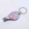 Nagelknipper sleutelhanger met roze en paars marmerpatroon op zilveren metalen basis - Waterdruppel Stijl 5