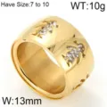 Brede gouden holle ring met strass-steentjes, cartoonfiguur ontwerp, maat 7-10, 13mm breed. - Opruimingsvoorraad / KR48175-K