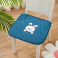 Thickened anti-slip chair cushion with cute rabbit embroidery, soft fabric pad for office. - 44x44cm Universal for Standard Chairs / Quilted Rabbit - Dark Blue