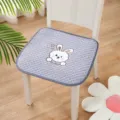 Thickened anti-slip grey chair seat pad detail with cute rabbit embroidery, fabric texture. - 44x44cm Universal for Standard Chairs / Quilted Bunny Gray