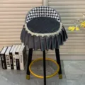 Housse de chaise courbée, coussin de dossier demi-rond, housse de tabouret matelassée avec dentelle. - Gris