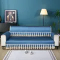 Thickened quilted blue sofa cover with elegant lace trim, anti-slip breathable couch cushion - 1-Seater 90*90CM / Flowers Blooming Blue