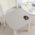 Thickened chair cushion with cute bear embroidery, non-slip home dining office pad. - Cute Bear Quilted Non-Slip