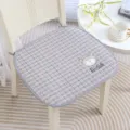 Thickened gray chair cushion featuring cute bear embroidery and soft quilted texture for dining. - Good Morning Bear Quilted Non-Slip