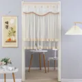 Elegant lace door curtain half curtain bedroom anti-mosquito partition privacy curtain - 90*120cm / Small Happiness Beige Half Door Curtain