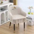 Corduroy chair cover with sunflower embroidery and ruffled hem, cozy home decor detail. - Sunflower Beige Large Armrest Cover