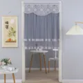 Detailed view of the elegant grey lace door curtain, featuring delicate layered gauze design. - 90*120cm / Small Happiness Grey Half Door Curtain