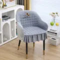 Grey quilted dining chair cover with sunflower embroidery and ruffle skirt for home decor - Sunflower Gray Large Armrest Cover