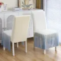 Stretch dining chair slipcover with elegant gradient blue mesh skirt for modern home decor. - One Size / Princess Style Blue