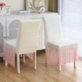 Stretch dining chair cover with ruffled gradient skirt, thick cotton elastic slipcover for home kitchen. - One Size / Princess Style Pink