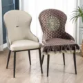 Fodera per sedia trapuntata con ricamo dorato e balza, coprisedia elegante e antiscivolo. - Fodera per sedia conchiglia / Conchiglia Lusso Leggero Versailles Caffè Scuro
