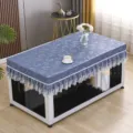 Rechteckige Tischabdeckung mit Spitzenborte, wasserdichte staubdichte Heiztischdecken-Schutz. - 60*60cm / Jacquard Blau Kaminabdeckung mit Spitzenkante