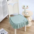 European style quilted chair cushion with ruffle skirt, soft home dining room seat pad cover. - Warm Green Chair Pad