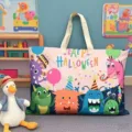 Waterproof kindergarten quilt storage bag with cute cartoon monster prints, large capacity. - 62*44cm / Surprise Party