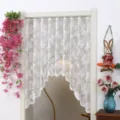 White lace door curtain with delicate floral butterfly pattern hanging in bedroom doorway decor. - Butterfly Curtain / W1.6m H1.0m