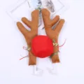 Festive plush brown reindeer antlers and red nose set for car Christmas decoration. - Light Coffee