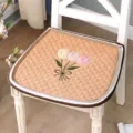 Quilted dining chair cushion with cute tulip embroidery, soft thick seat pad for home office. - Tulip Embroidery / 44x45cm / Orange