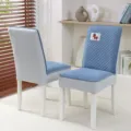 Housse de chaise de salle à manger matelassée avec coussin bleu et housse texturée grise. - Cheval de fortune bleu