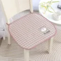 Thick plaid chair cushion with cute bear embroidery, soft fabric seat pad for home office. - Good Morning Bear Pink Quilted Non-Slip