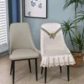 Quilted dining chair cover set with elegant lace trim and floral embroidery for home decor. - Small Armrest and Backrest Covers / Blooming Flowers - Beige