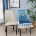 Modern dining chair cushion cover set with elegant lace and quilted design for home decor. - Small Armrest and Backrest Covers / Flowers Blooming Blue