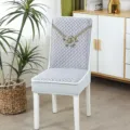 Coprisedina elastica trapuntata per sala da pranzo, fodera spessa con elegante ricamo in pizzo. - Fiori del sentiero - grigio