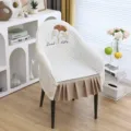 Fodera per sedia da pranzo trapuntata con ricamo di ginkgo e gonna a pieghe, coprisedia. - Foglia di ginkgo beige fulmine grande