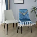 Quilted dining chair slipcover with lace ruffle, elegant blue all-season seat cover for home decor. - Shasha Chair Cushion (Sold Individually) / Roadside Flowers Blooming - Blue