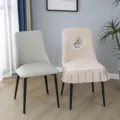 Quilted dining chair cover with deer embroidery skirt non-slip universal seat cushion detail - Shasha Chair Cushion (Sold Individually) / Always with You Beige