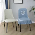 Quilted chair cover with lace trim and cute deer embroidery for dining room and home decor. - With You All the Way - Gray