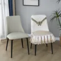 Quilted dining chair cover set with elegant lace embroidery, padded anti-slip protector for home. - Shasha Chair Cushion (Sold Individually) / Blooming Flowers - Beige