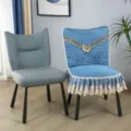 Housse de chaise matelassée de luxe avec bordure en dentelle, ensemble coussin et dossier. - Housse de Chaise Dossier Carré / Housses de chaise bleues à motif pivoine
