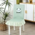 Fundas de silla acolchadas verdes con bonito bordado de panda y volante, detalle de decoración hogar - Oso de Dibujos Animados / Verde