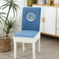 Coprisedile da pranzo elasticizzato trapuntato blu ricamo cervo stile moderno minimalista - Velluto a coste cervo blu