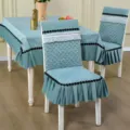 Blue-green quilted dining chair cover and tablecloth set, universal home textile decor. - Snowflake Green