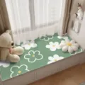 Cozy bay window cushion with cute flower pattern soft crystal velvet mat for bedroom decor - 40*60cm / Green Background Line Flowers
