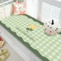 Green gingham bay window cushion with cute flower and text print, soft crystal velvet mat. - 40*60cm / Green Plaid Yellow Flowers