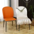 Housse de chaise de salle à manger matelassée de luxe avec broderie en dentelle arc universel - Grand Dossier / Fleurs épanouies - Beige